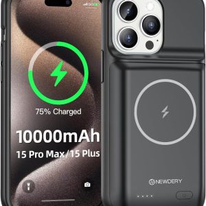 Battery Case for iPhone 15 Pro Max/iPhone 15 Plus 10000mAh, USB C Magnetic Qi Wireless Charging Case, Portable Rechargeable Extended Charger Case Battery Pack - 2023 Release Black