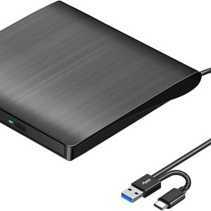 External CD DVD +/-RW Drive, USB 3.0 & USB-C Portable CD & DVD ROM Burner Player Reader Writer Rewriter Optical Disc Drive for Laptop Desktop PC, Windows 11/10/8/7, Apple Mac, Linux OS