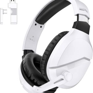 WolfLawS Wireless Gaming Headset with Noise Canceling Microphone for PS5, PC, PS4, 2.4G/Bluetooth Gaming Headphones with USB and Type-c Connector, Wired Mode for Controller