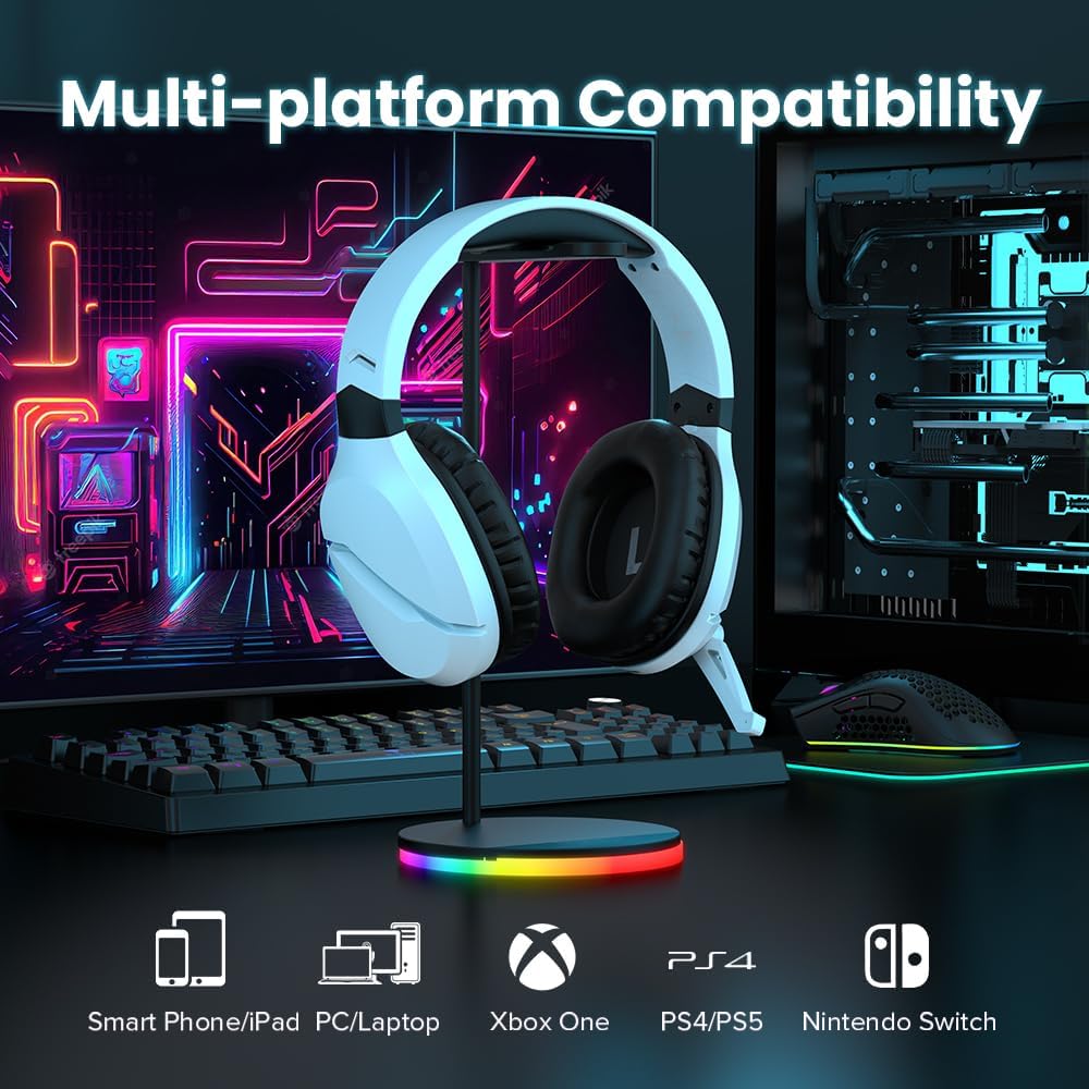 WolfLawS Wireless Gaming Headset with Noise Canceling Microphone for PS5, PC, PS4, 2.4G/Bluetooth Gaming Headphones with USB and Type-c Connector, Wired Mode for Controller - Image 3
