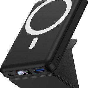 Magnetic Wireless Portable Charger, Foldable 10000mAh Battery Pack with USB-C Cable LED Display, Magnetic Power Bank 22.5W PD Fast Charging for iPhone 15/14/13/12/Pro/Mini/Pro Max(Black)
